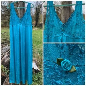 Vintage Silky Teal Lingerie Slip Dress